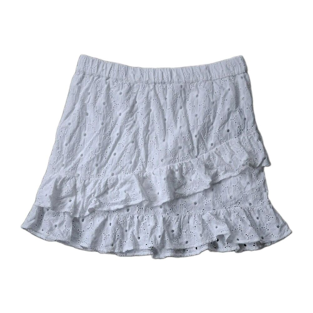 7 For All Mankind White Cotton Eyelet Ruffle Mini Skirt L Cottagecore Coquette